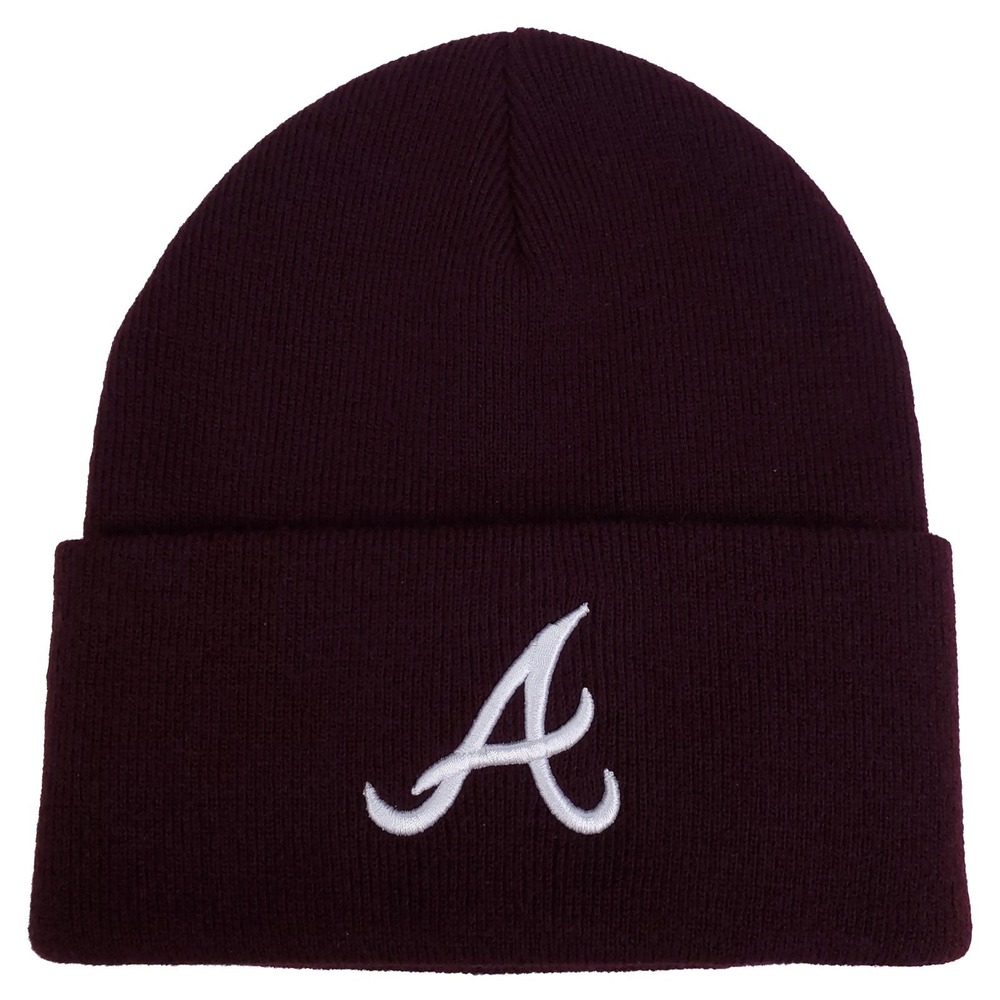 Atlanta Braves Mitchell & Ness MLB Cuff Knit Hat Cap 3D Logo Dark Maroon New